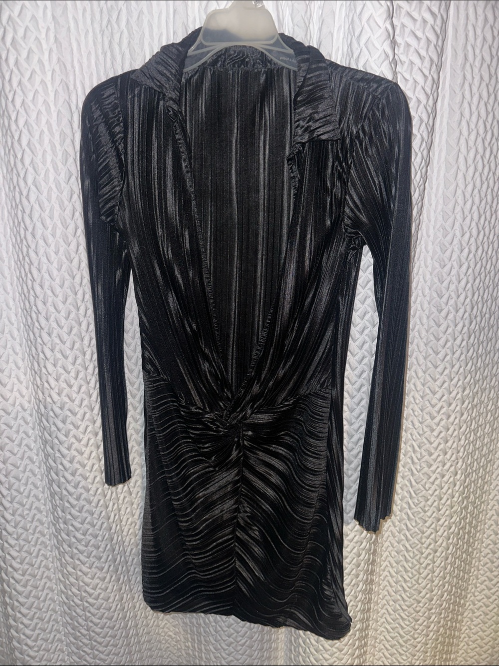 Black Twist-Front Long Sleeve Dress